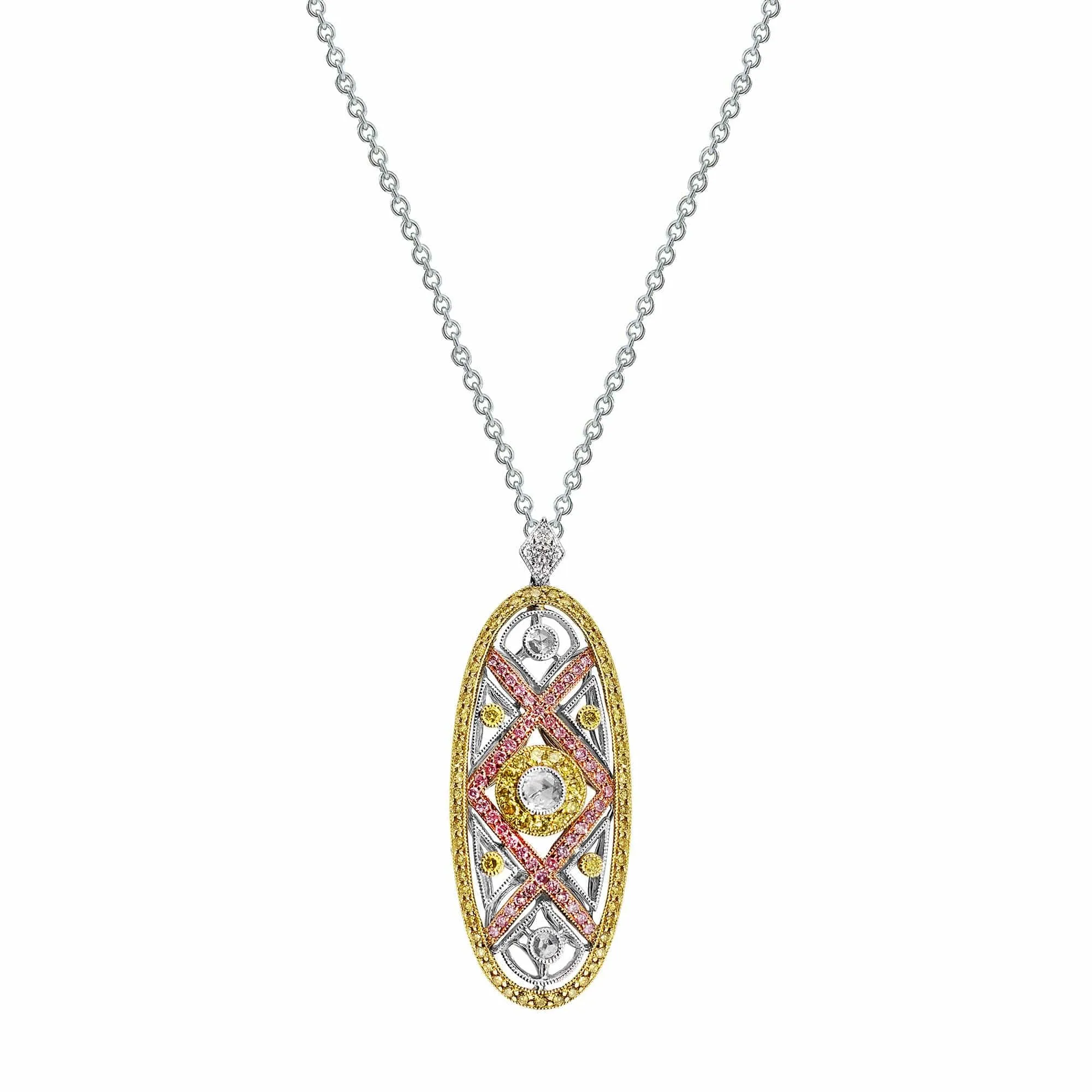 18k Gold Fancy Color Diamond Oval Pendant