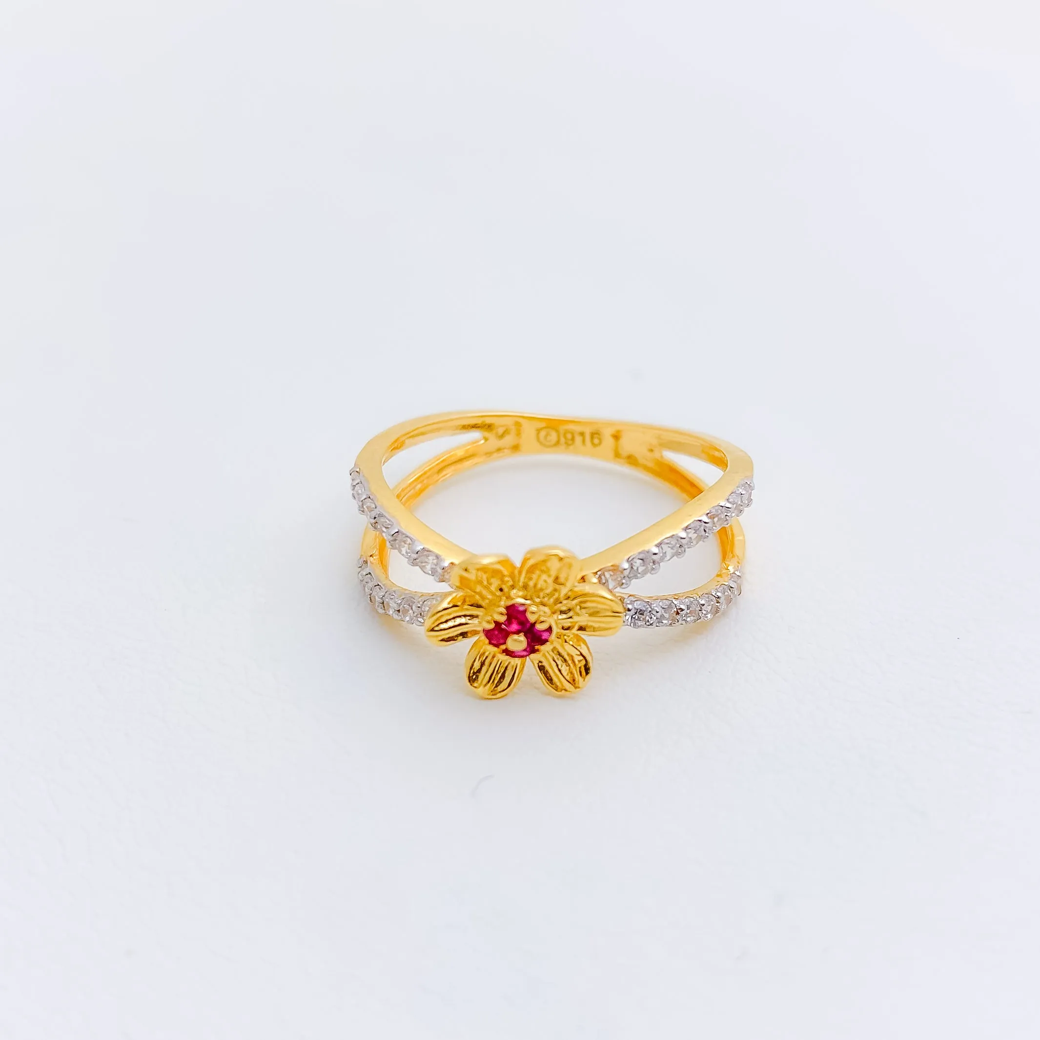 Accented Red Flower CZ Ring