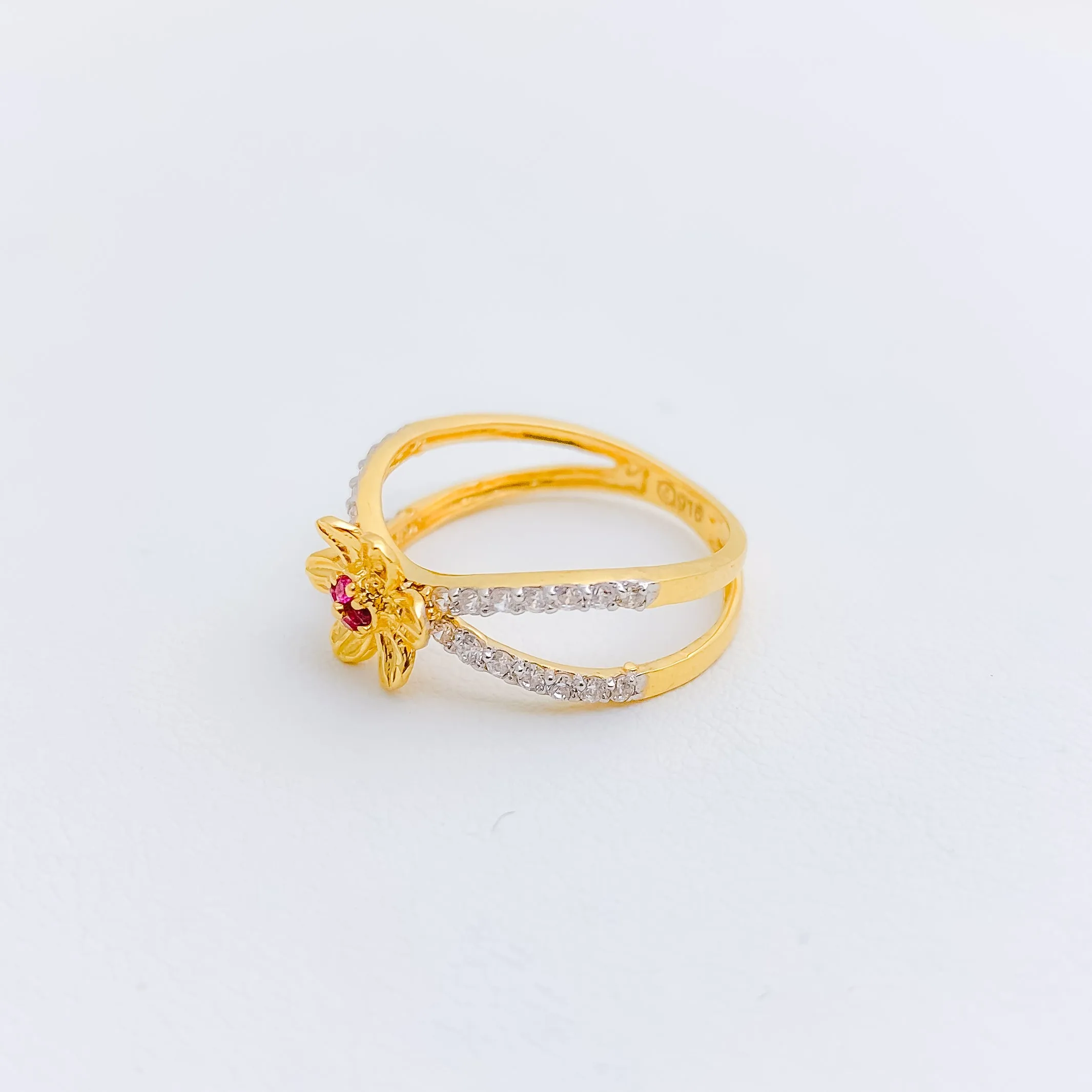 Accented Red Flower CZ Ring