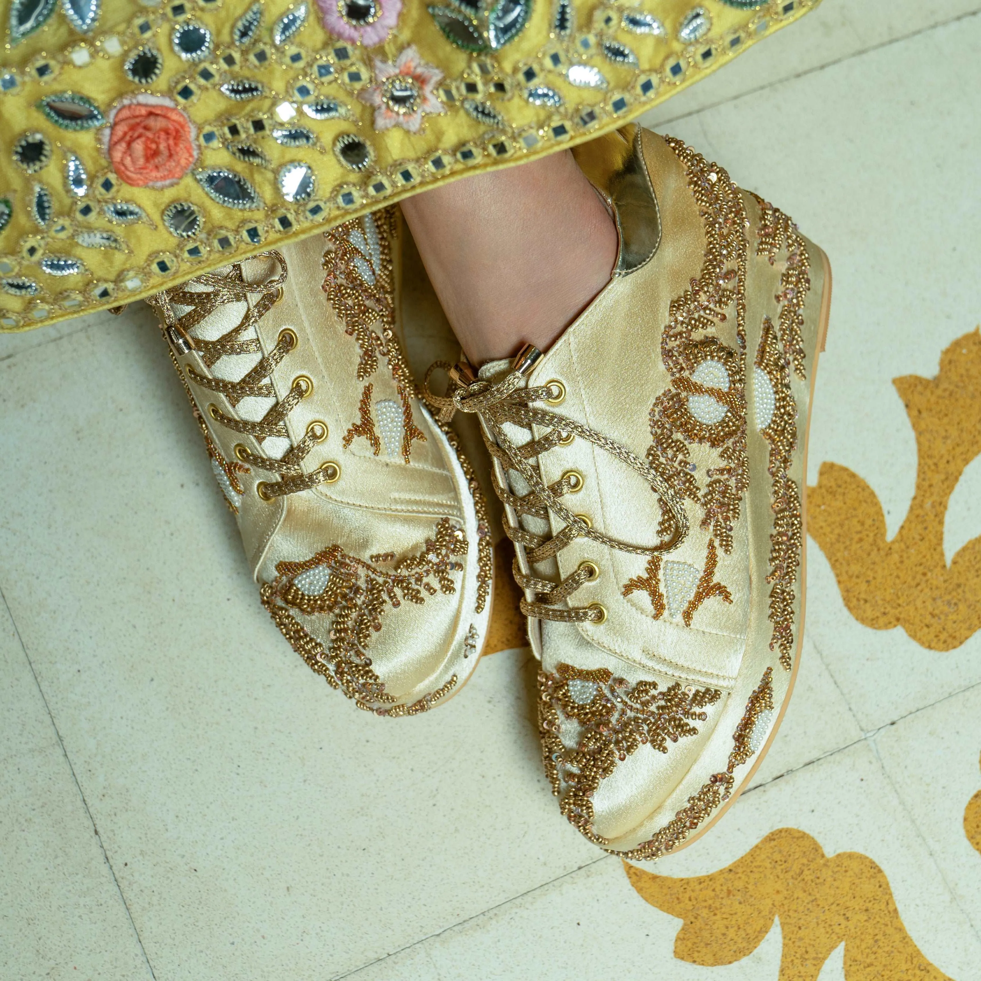 Begum Gold Bridal Sneaker Wedges - Customized Wedding Shoes I Tiesta