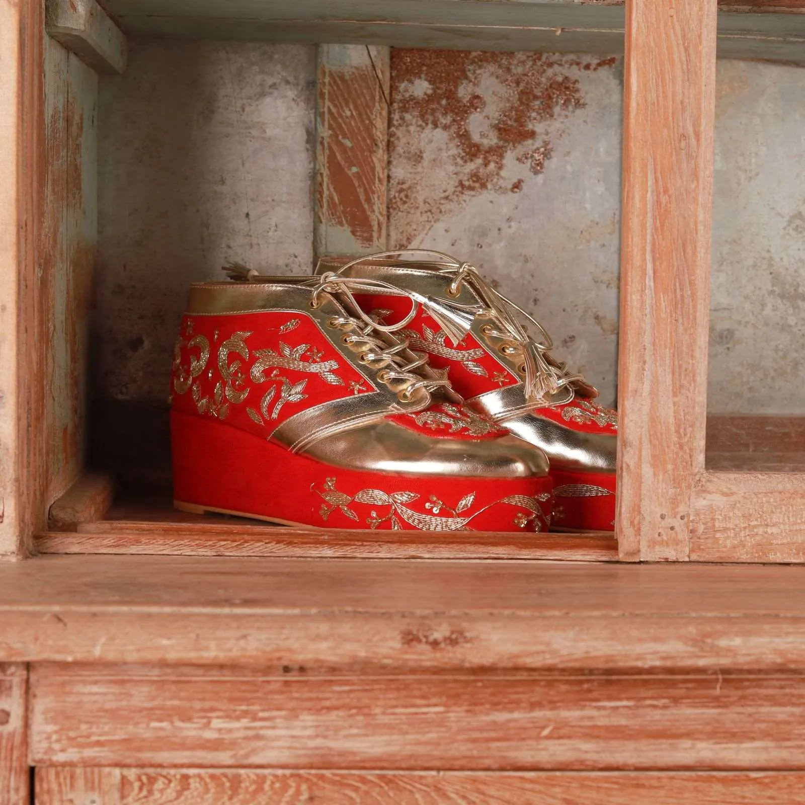 Begum (Gold Wedding sneakers Customised Red Shoes)