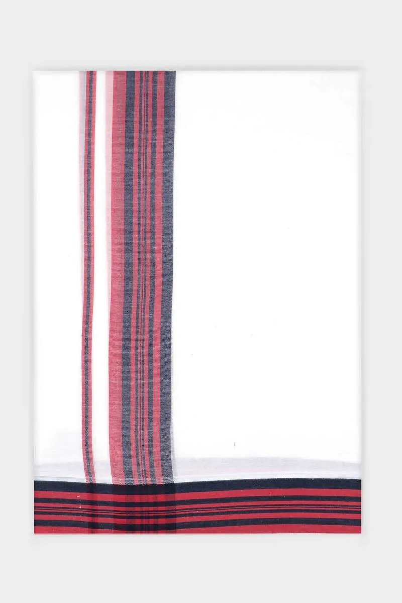 Bhargav Arima - Grayish Red Smooth Cotton Double Dhoti With Fancy Borders | Uathayam