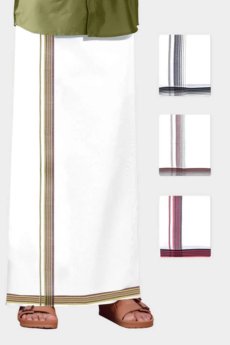 Bhargav Arima - Grayish Red Smooth Cotton Double Dhoti With Fancy Borders | Uathayam