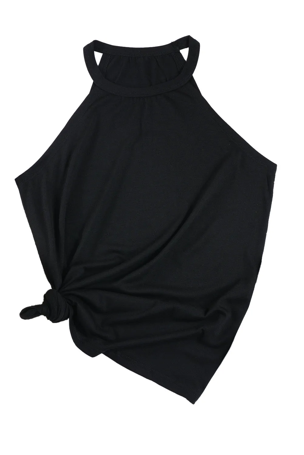 Blue Solid Color Crew Neck Tank Top