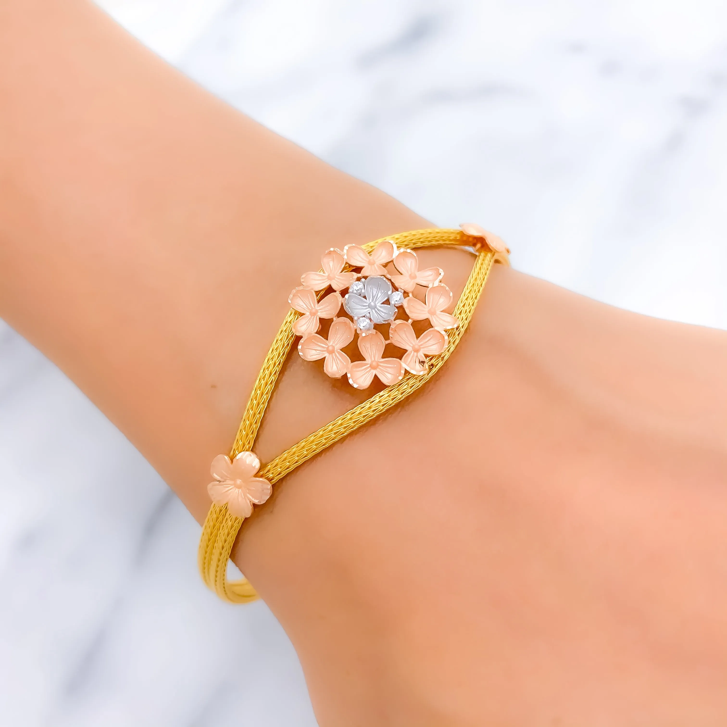 Blush Floral Bouquet Bangle Bracelet