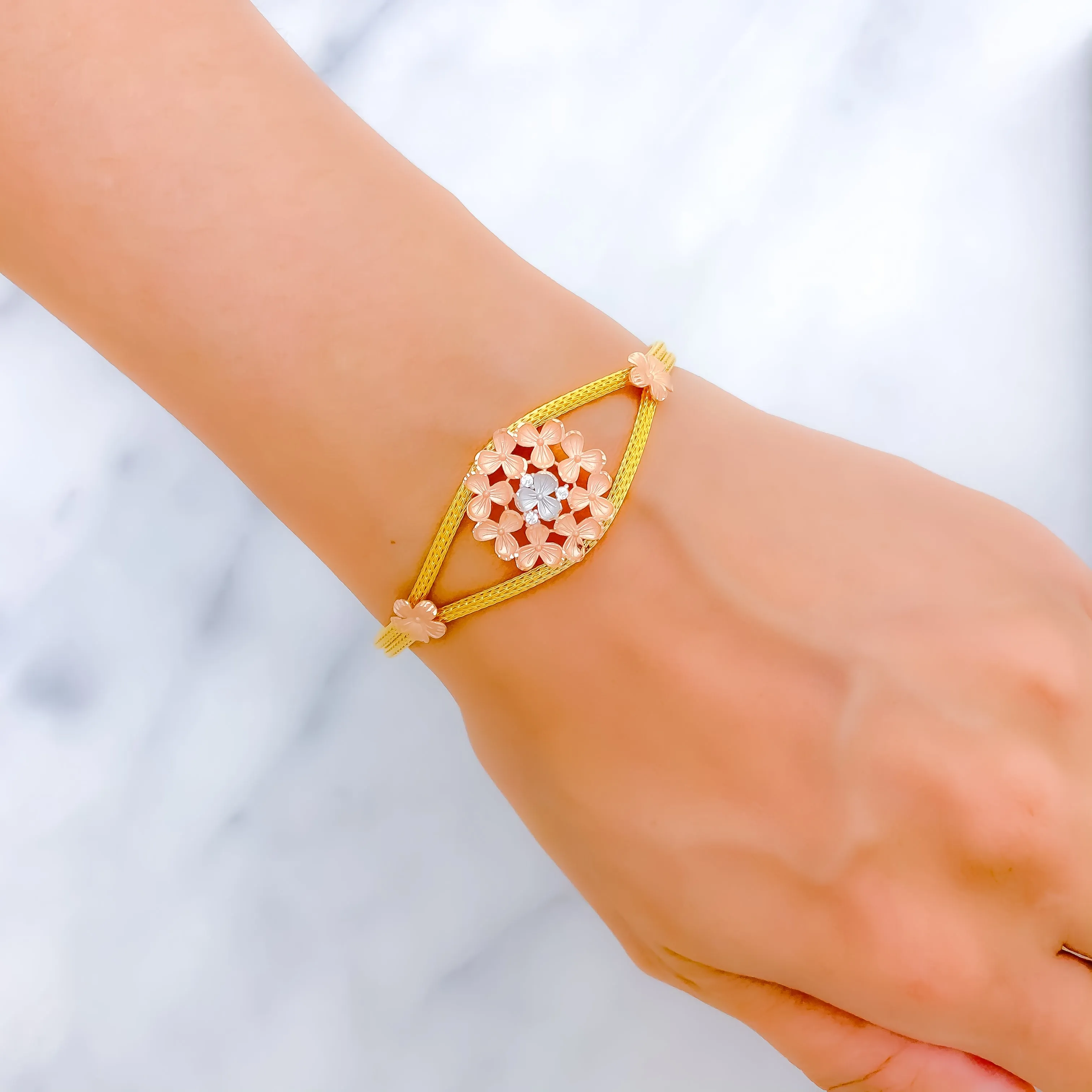 Blush Floral Bouquet Bangle Bracelet