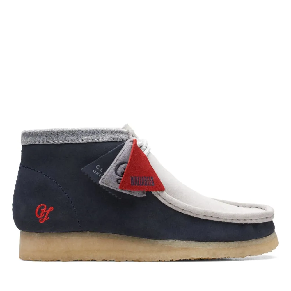 Clarks Originals Wallabee Boots VCY Men's Navy Gray and Red Suede 26165077