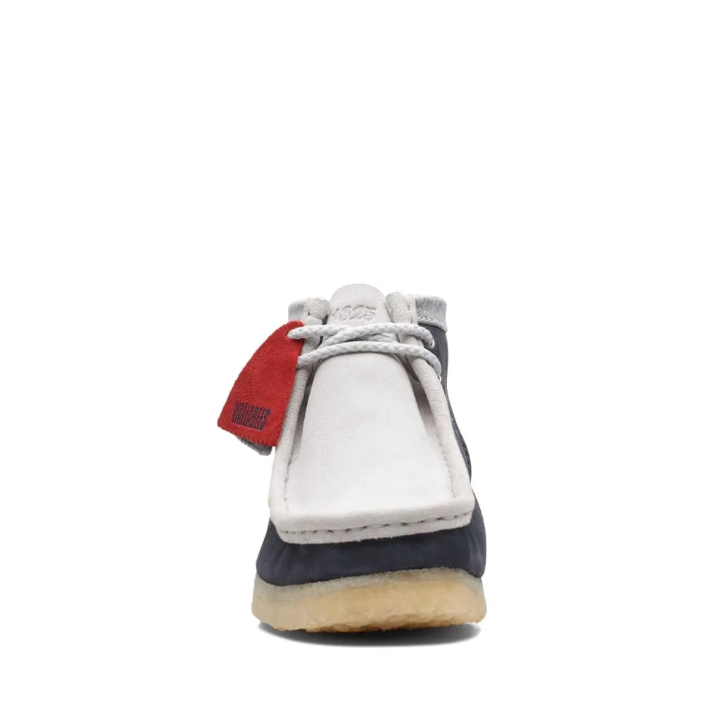 Clarks Originals Wallabee Boots VCY Men's Navy Gray and Red Suede 26165077