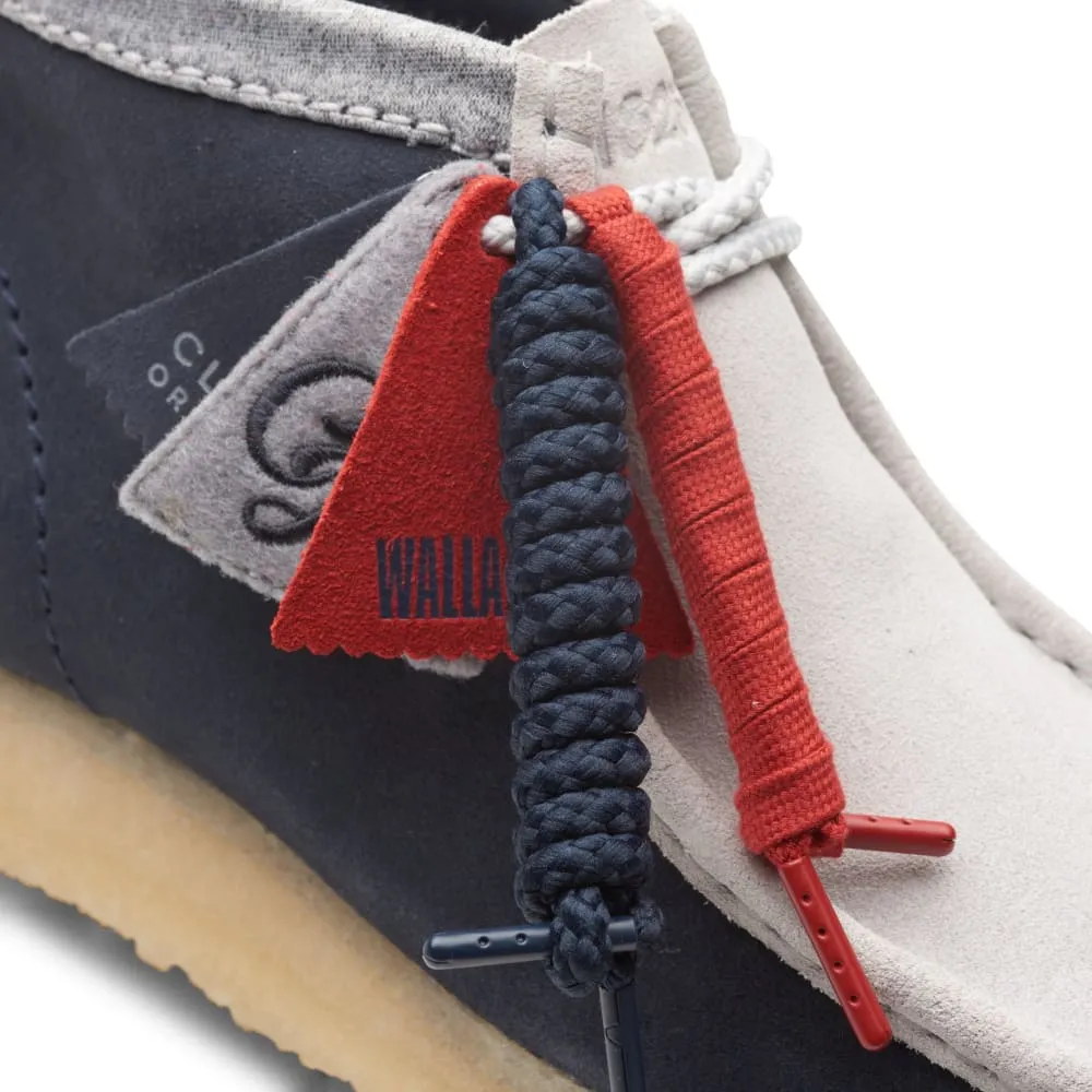Clarks Originals Wallabee Boots VCY Men's Navy Gray and Red Suede 26165077