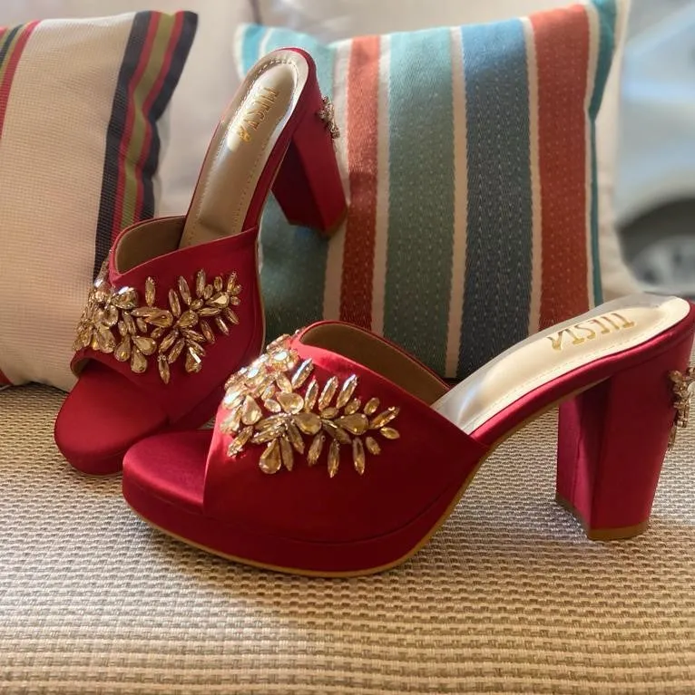 Crystal Blocks (neutral Gold Stones BLOCK heels wedding shoes )