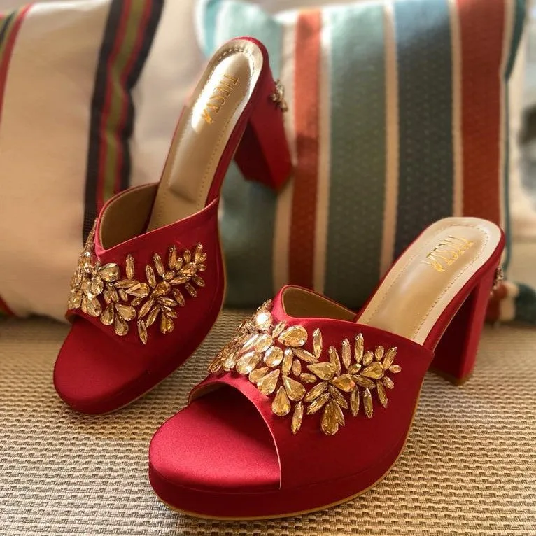 Crystal Blocks (neutral Gold Stones BLOCK heels wedding shoes )