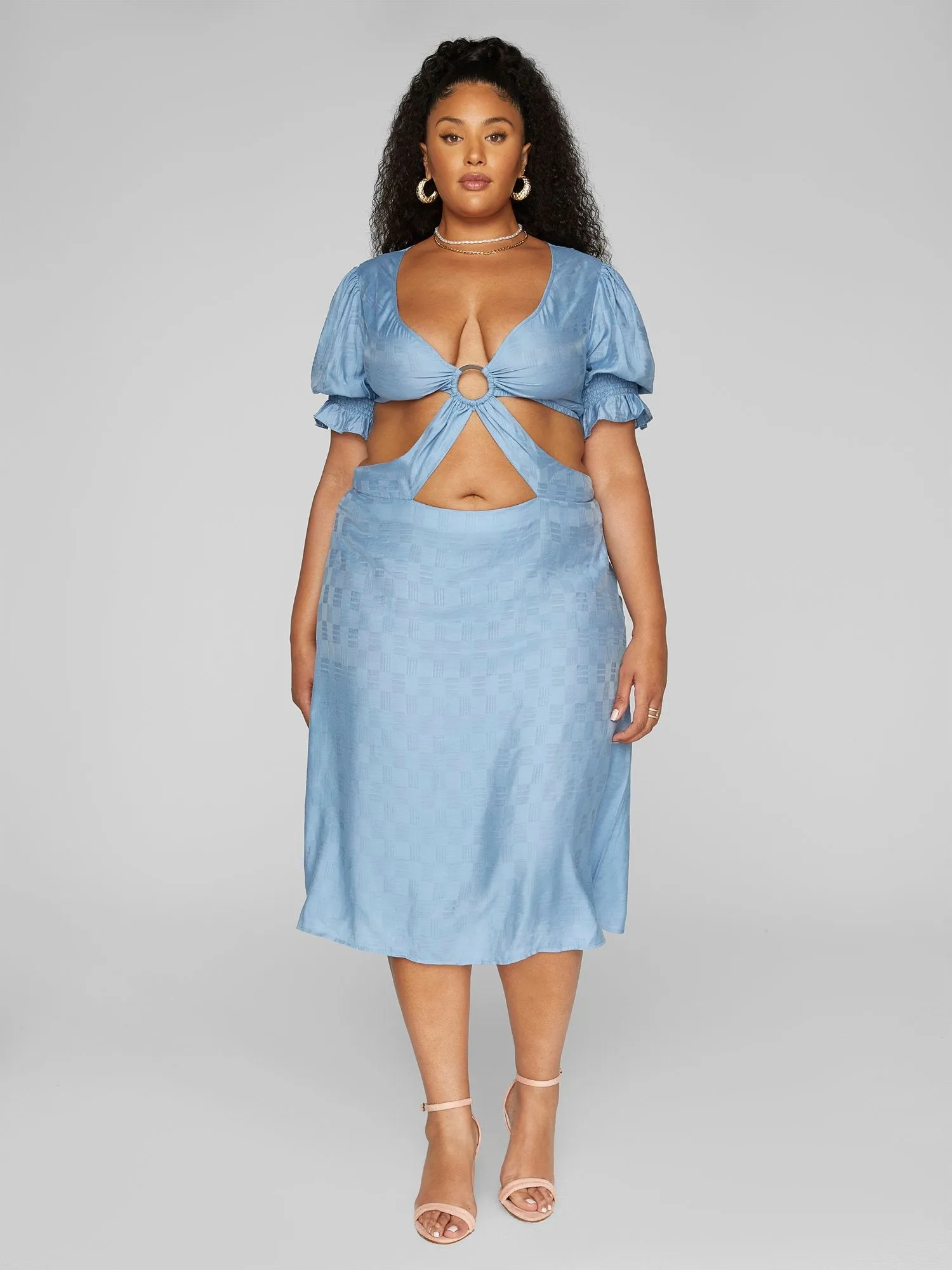Crystal Circle Detail Cutout Midi Dress