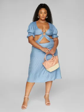 Crystal Circle Detail Cutout Midi Dress