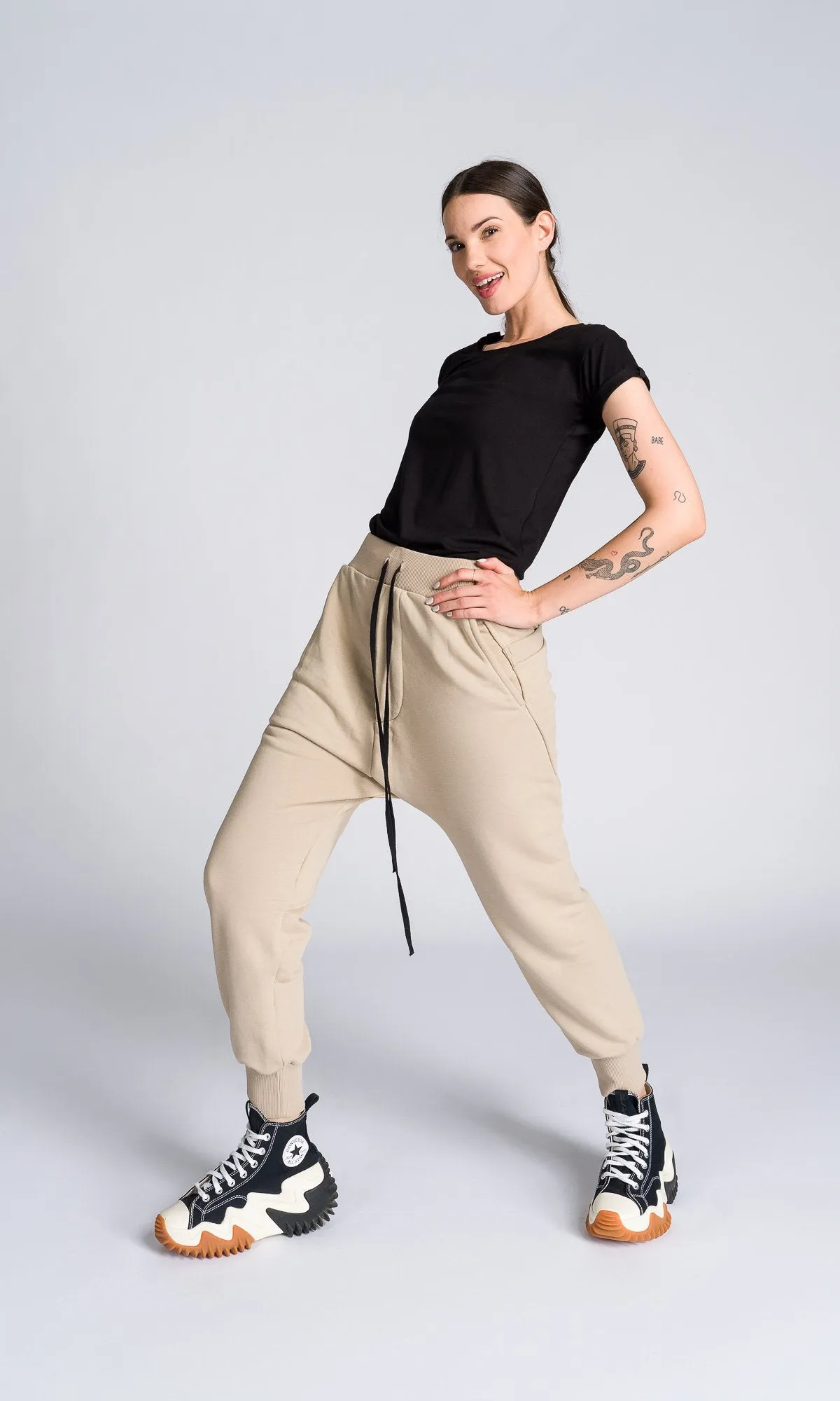 Cuffed Joggers With Ribbed Details