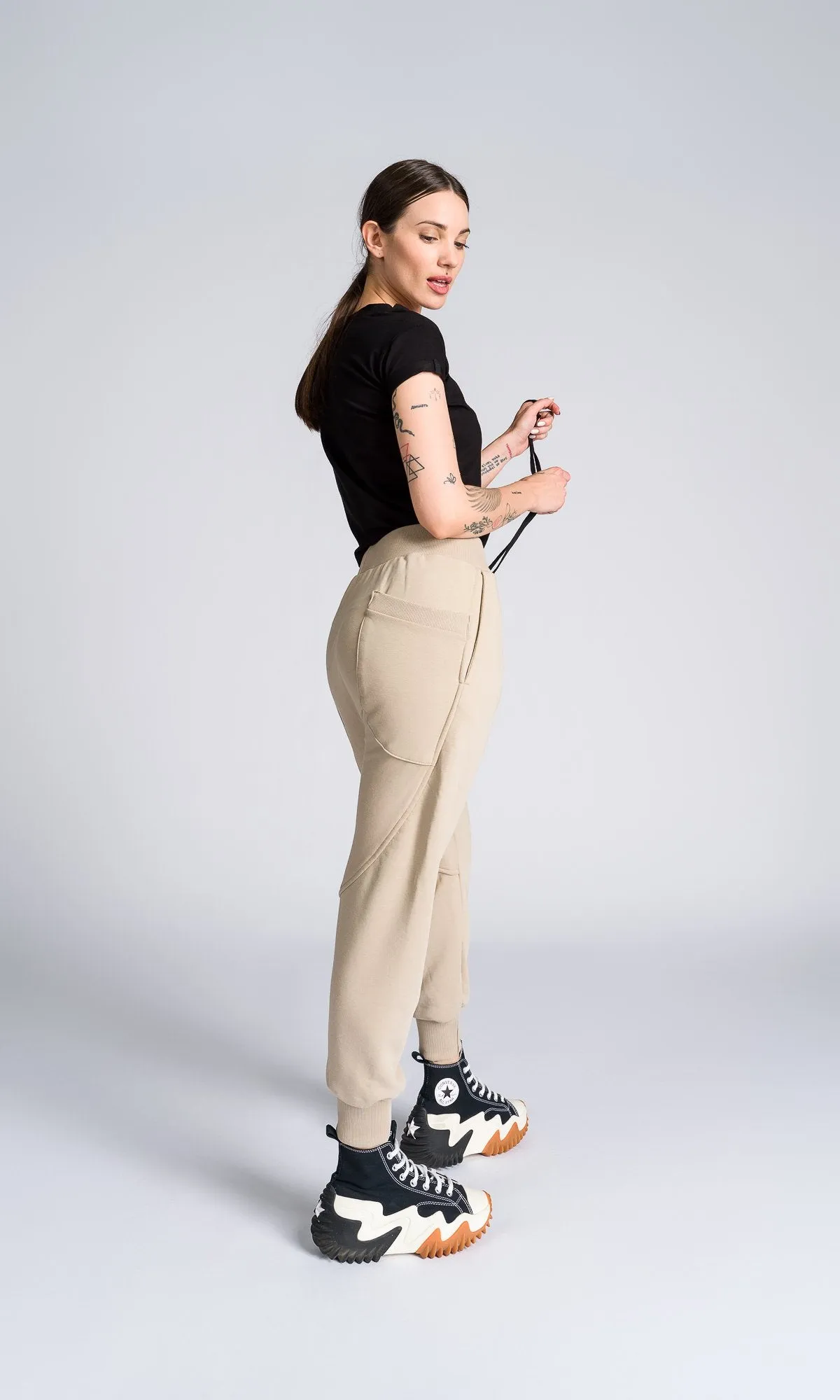 Cuffed Joggers With Ribbed Details