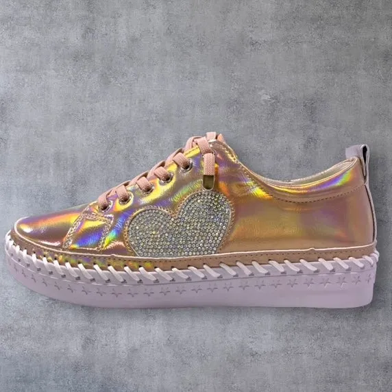 Embellished Heart Sneakers - Pearl Pink