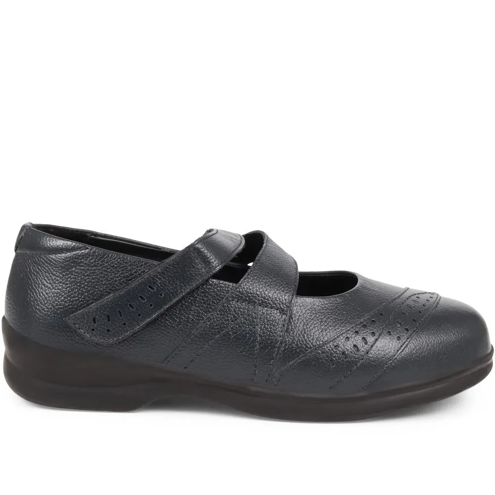 Extra Wide Fit Touch Fasten Leather Mary Janes - LIZBET / 323 992