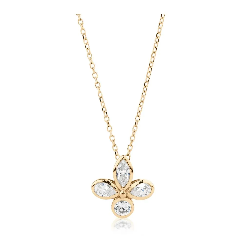 Fancy pendant with 0.58 carats* of diamond simulants in 10 carat yellow gold