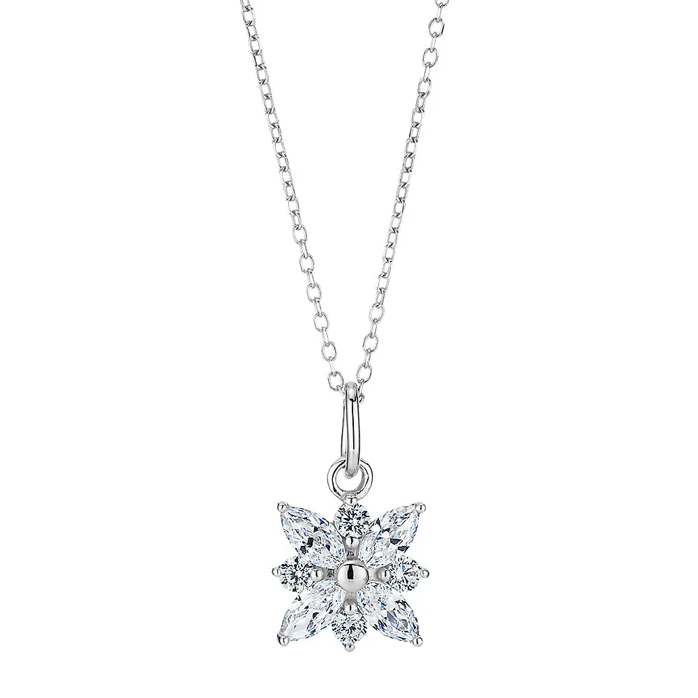 Fancy pendant with 0.68 carats* of diamond simulants in 10 carat white gold