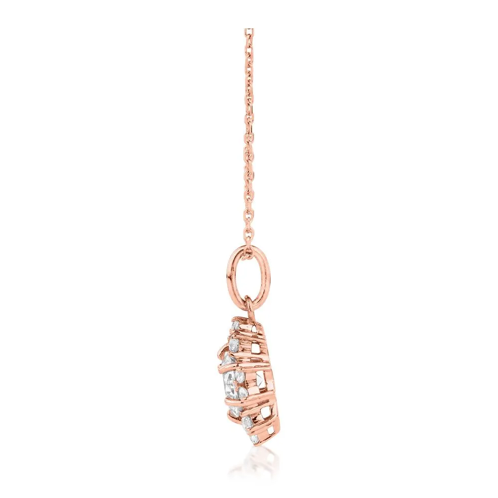 Fancy pendant with 0.78 carats* of diamond simulants in 10 carat rose gold