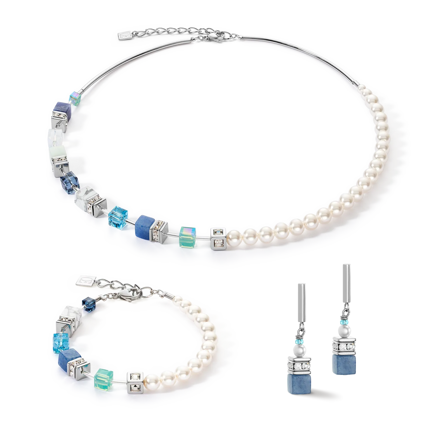 GeoCUBE® Precious Fusion Pearls bracelet aqua blue