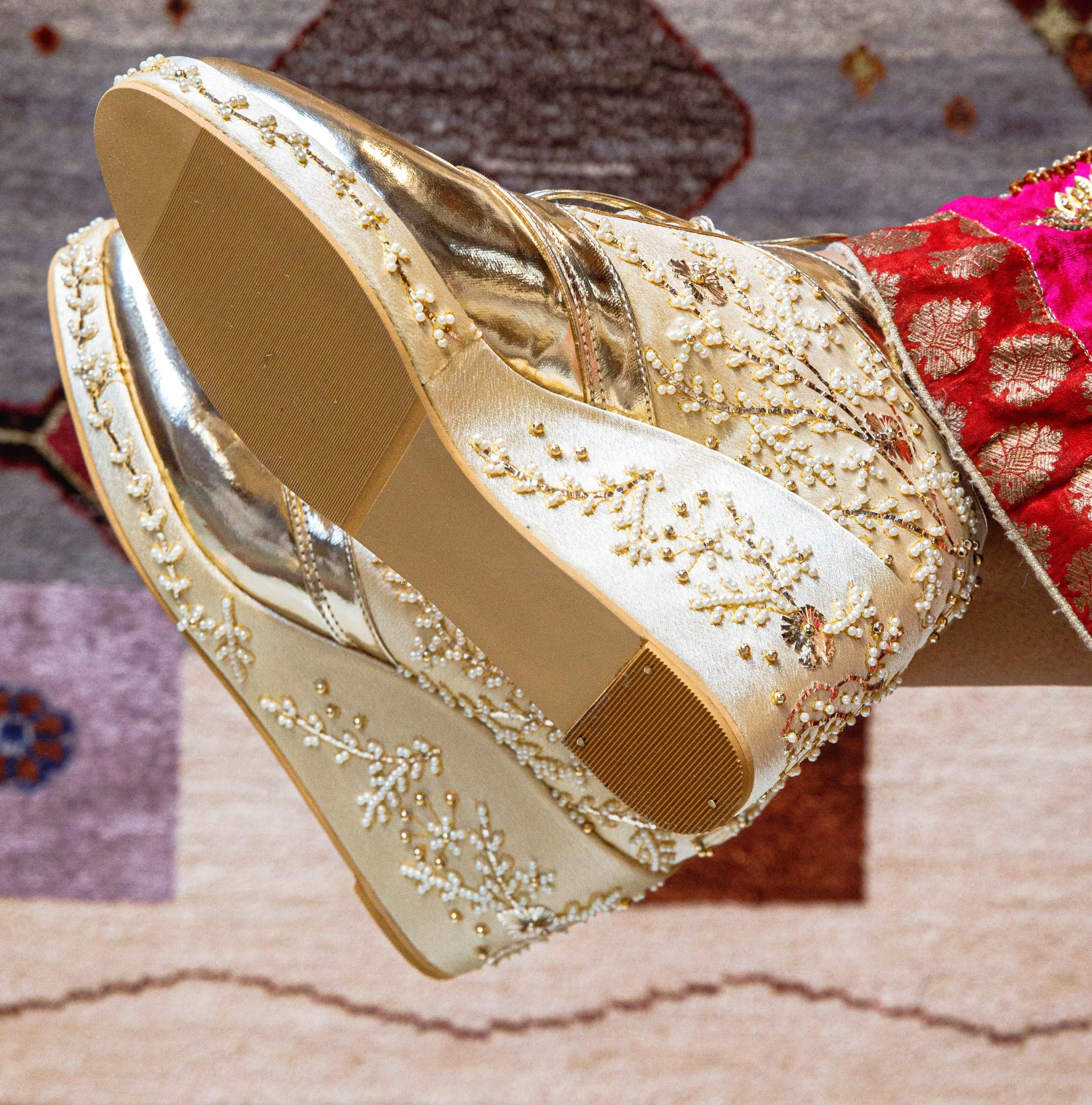 Gold Beaded Bridal Sneaker Wedges - Customized Wedding Shoes | Tiesta