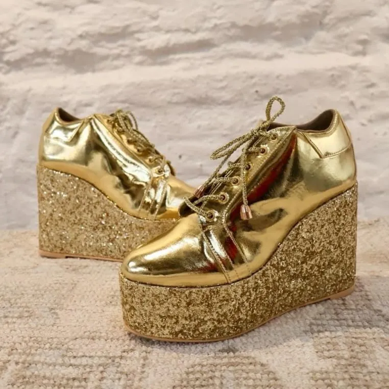 Gold Hand-made Sneaker wedges I Tiesta Shoes