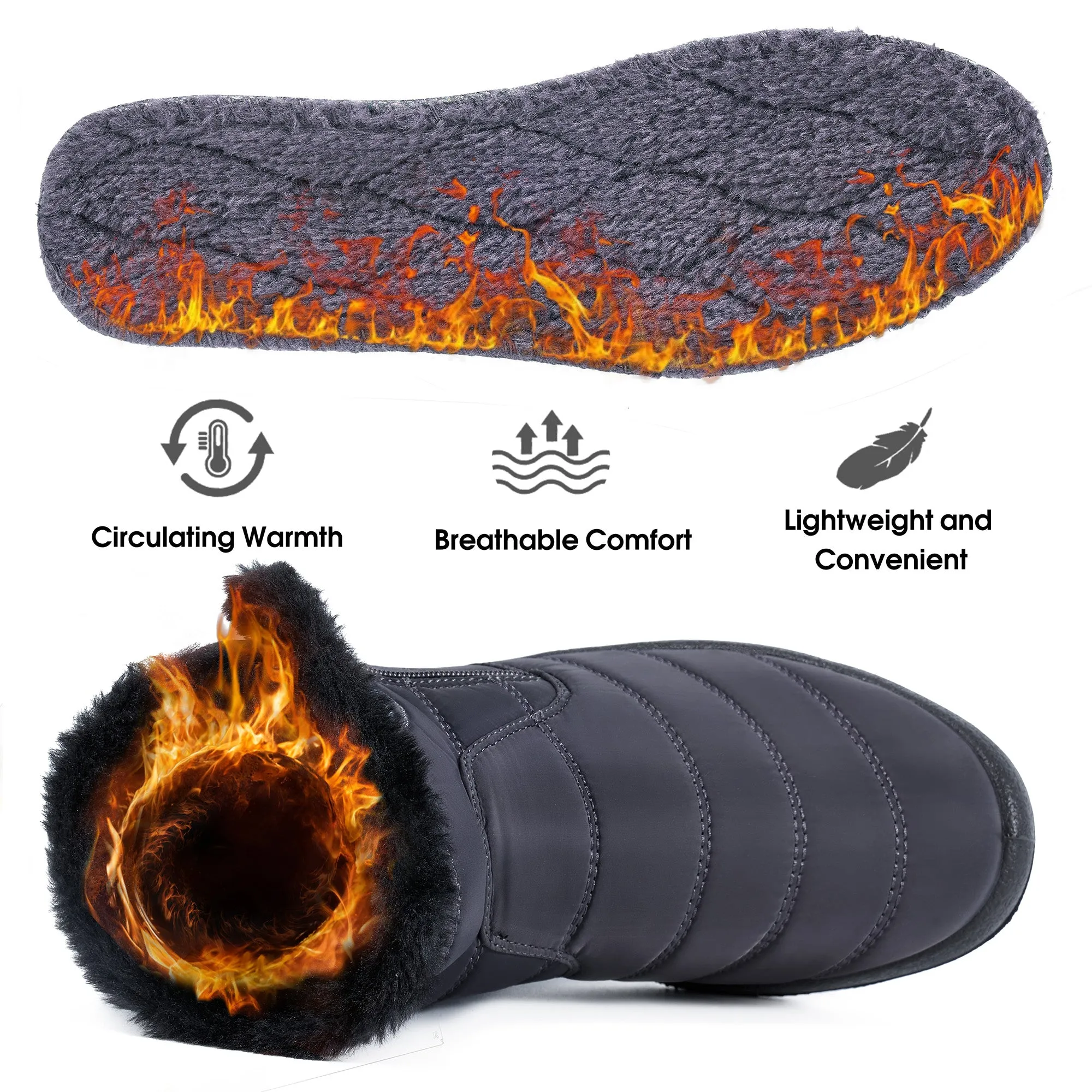HARENCE Snow Boots for Women Winter Boot with Comfortable Warm Fur Lined Ankle Booties Outdoor Slip On Waterproof Short Boots