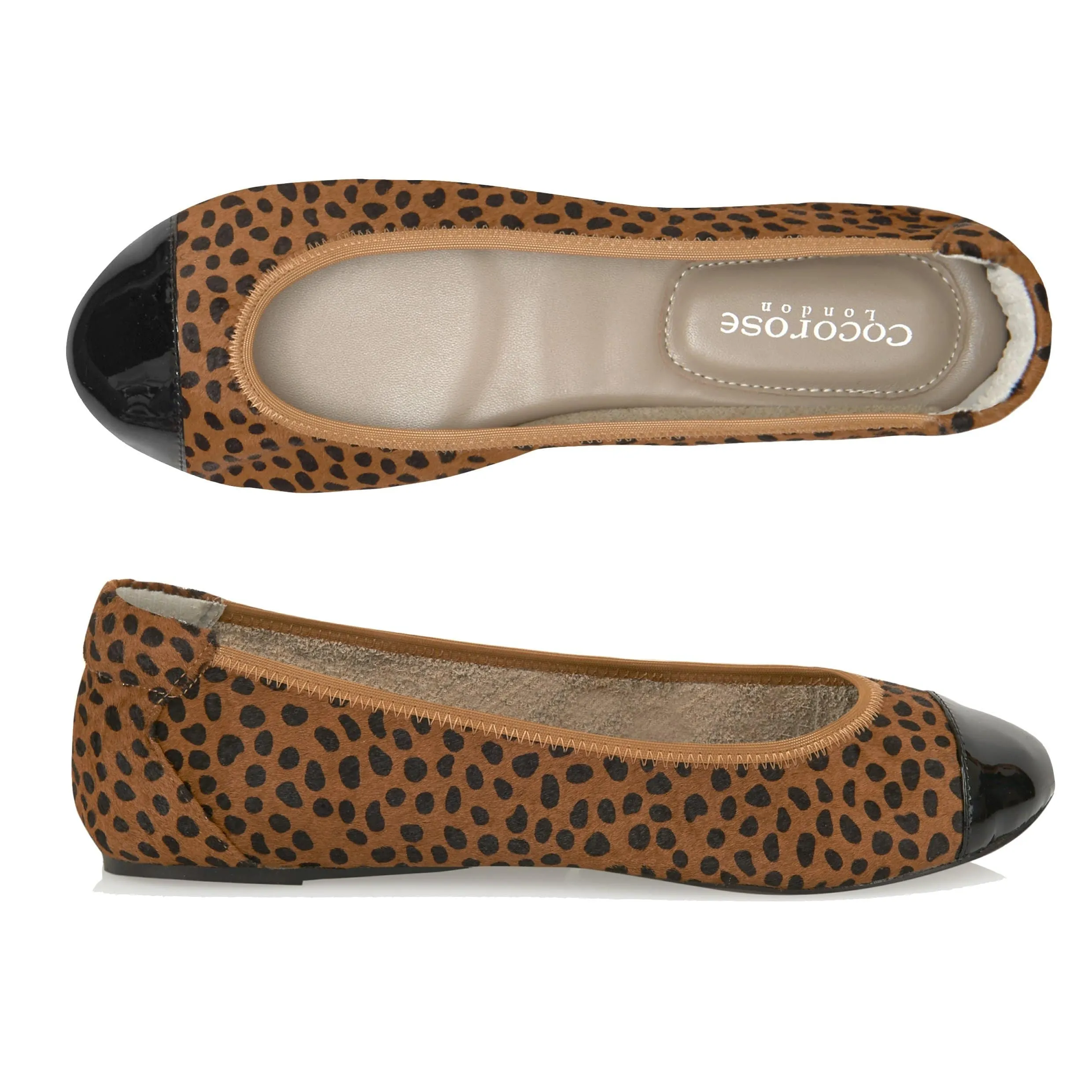 Harrow - Leopard Pony Hair with Black Cap Ballerinas