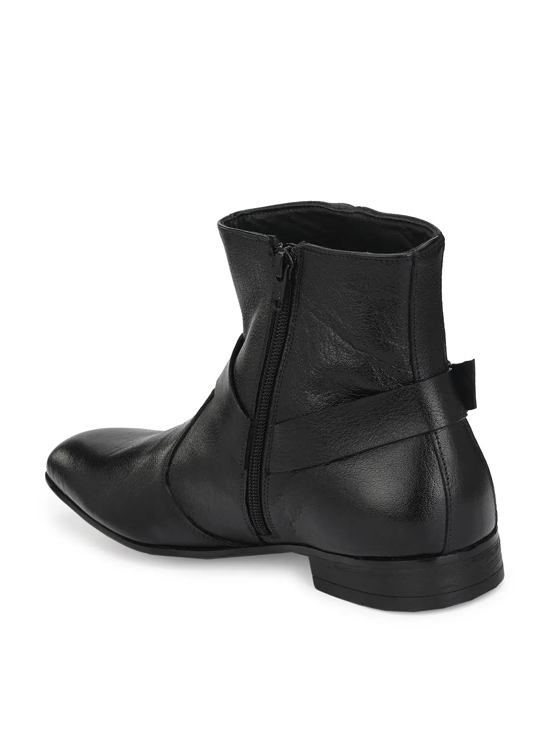 Hitz Men's Black Leather Ankle Boot Shoes with Zip Closure
