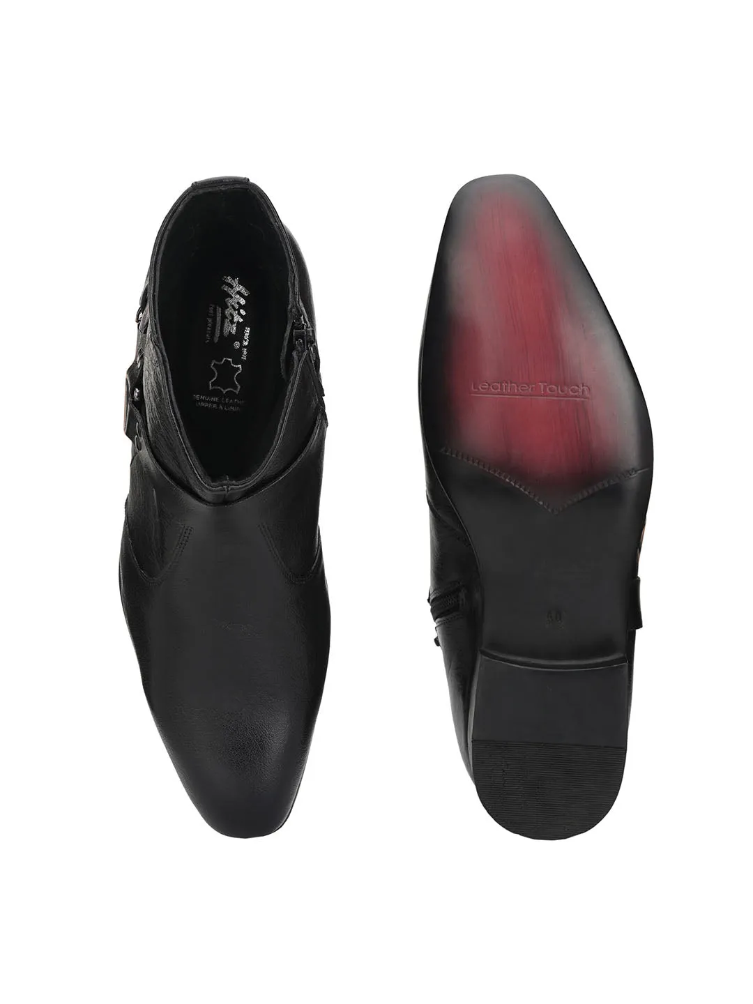 Hitz Men's Black Leather Ankle Boot Shoes with Zip Closure