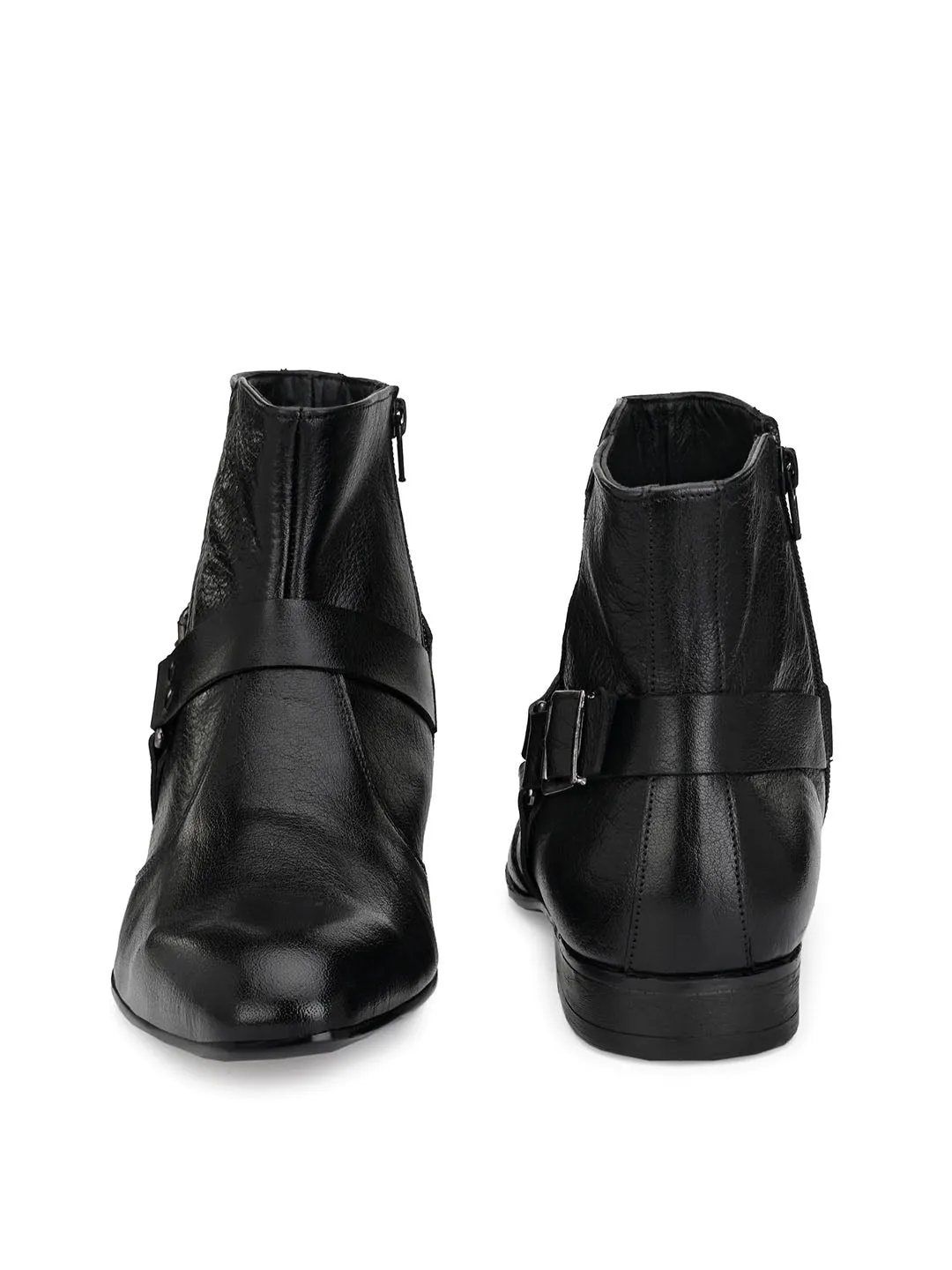 Hitz Men's Black Leather Ankle Boot Shoes with Zip Closure