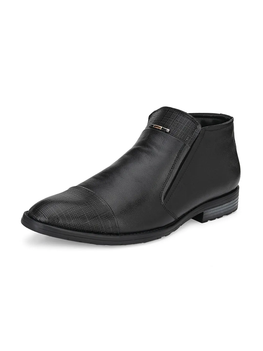 Hitz Men's Black Leather Boots with Zip Closure