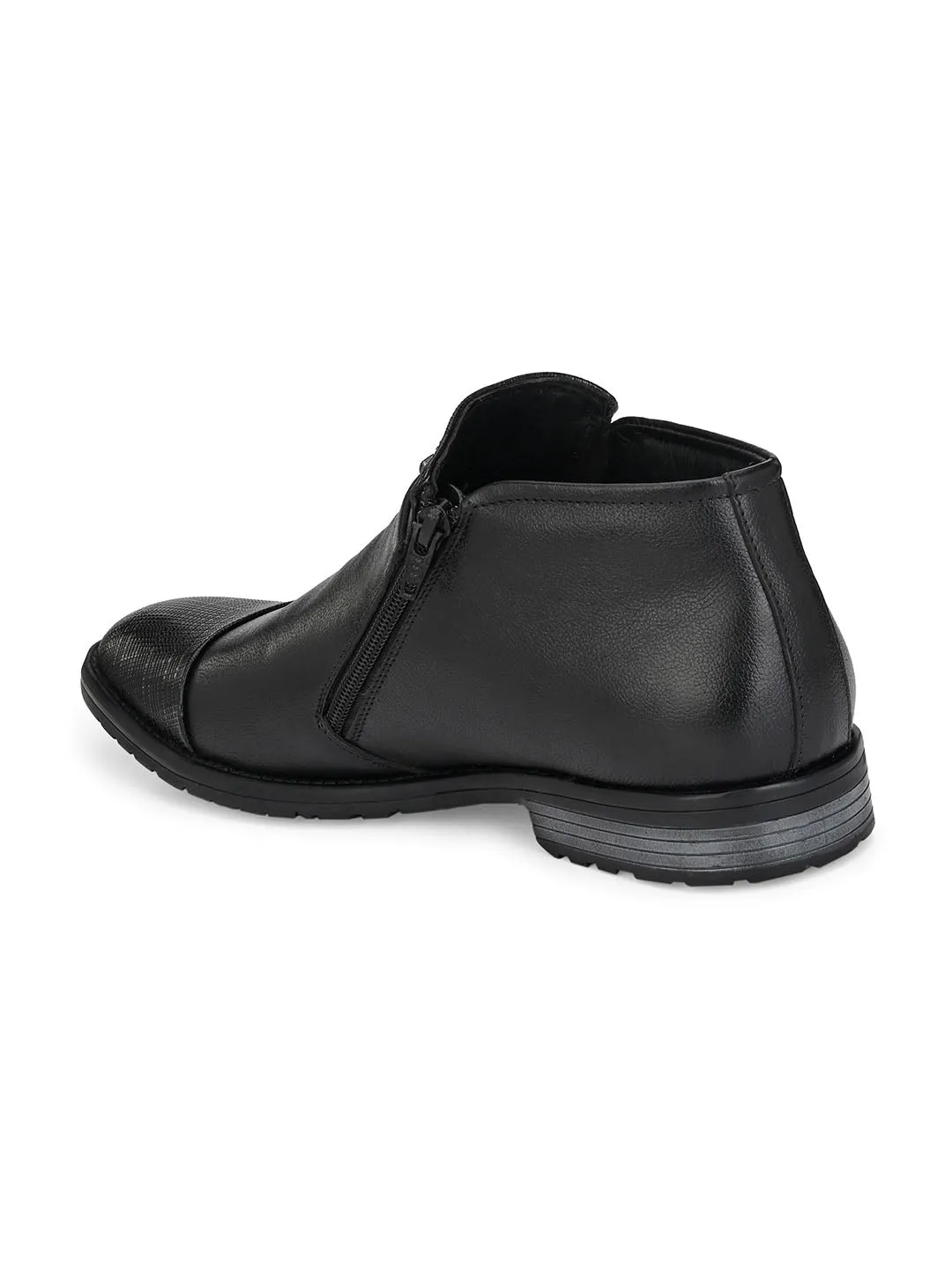 Hitz Men's Black Leather Boots with Zip Closure