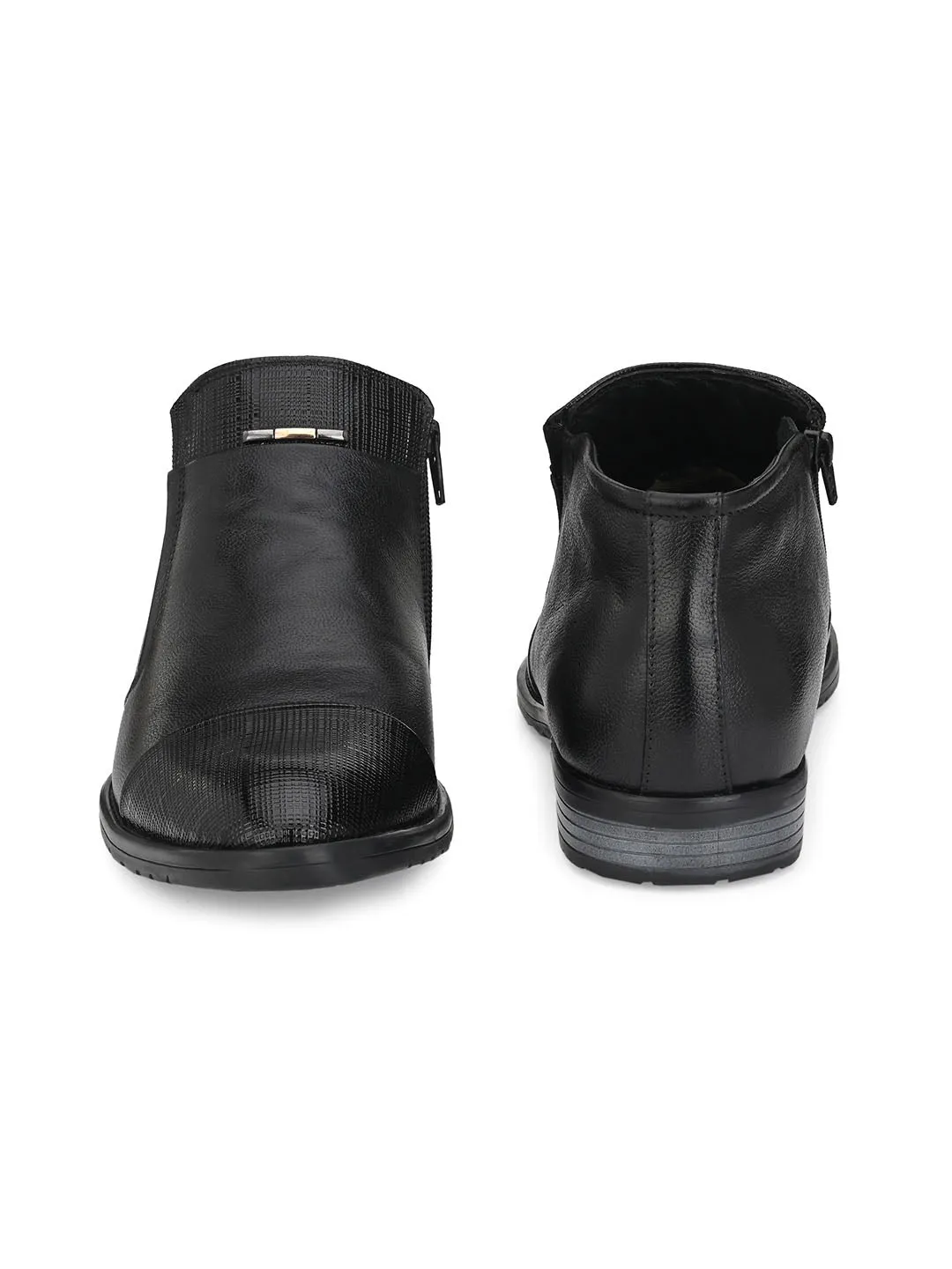 Hitz Men's Black Leather Boots with Zip Closure