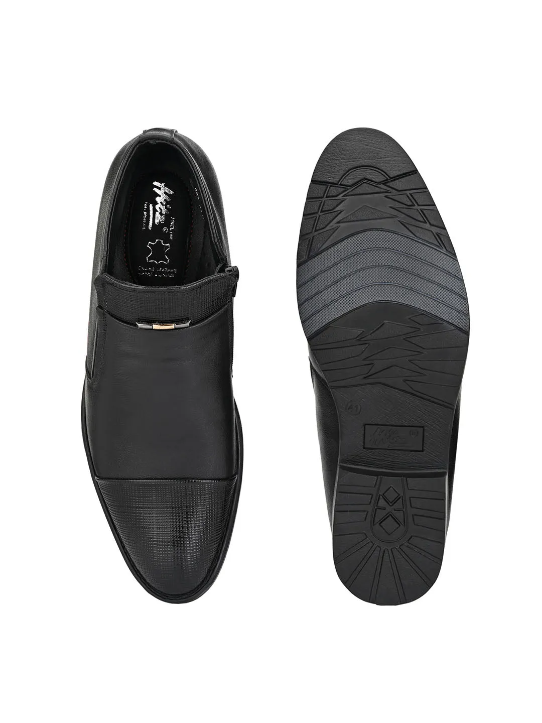 Hitz Men's Black Leather Boots with Zip Closure