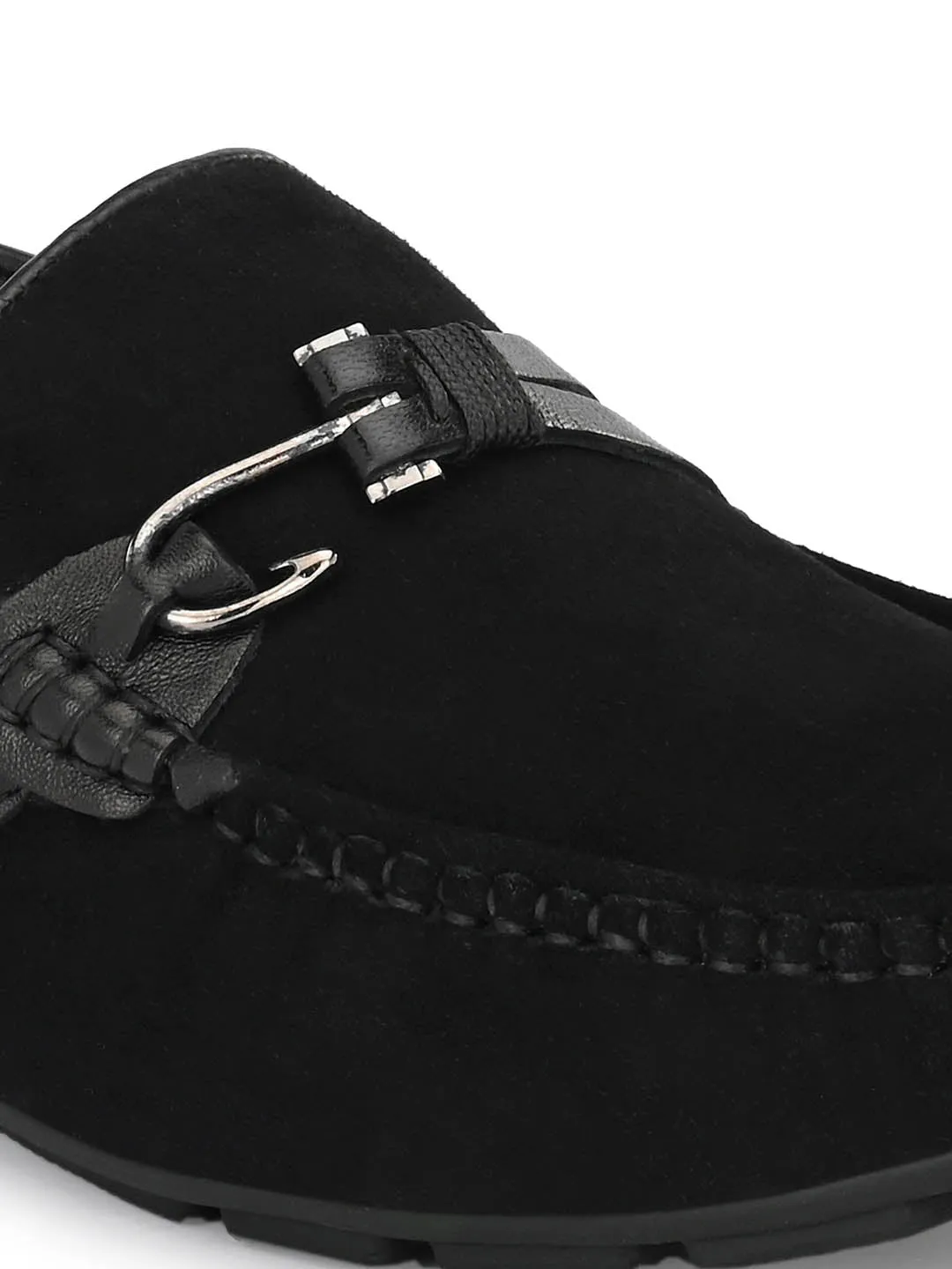 Hitz Men's Black Leather Moccasins Loafer Shoes