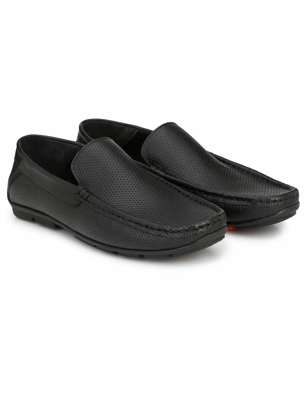 Hitz Men's Black Leather Moccasins Loafer Shoes