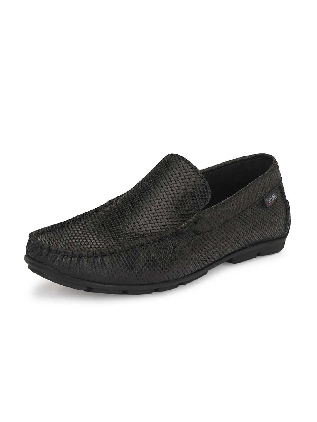 Hitz Men's Black Leather Moccasins Loafer Shoes
