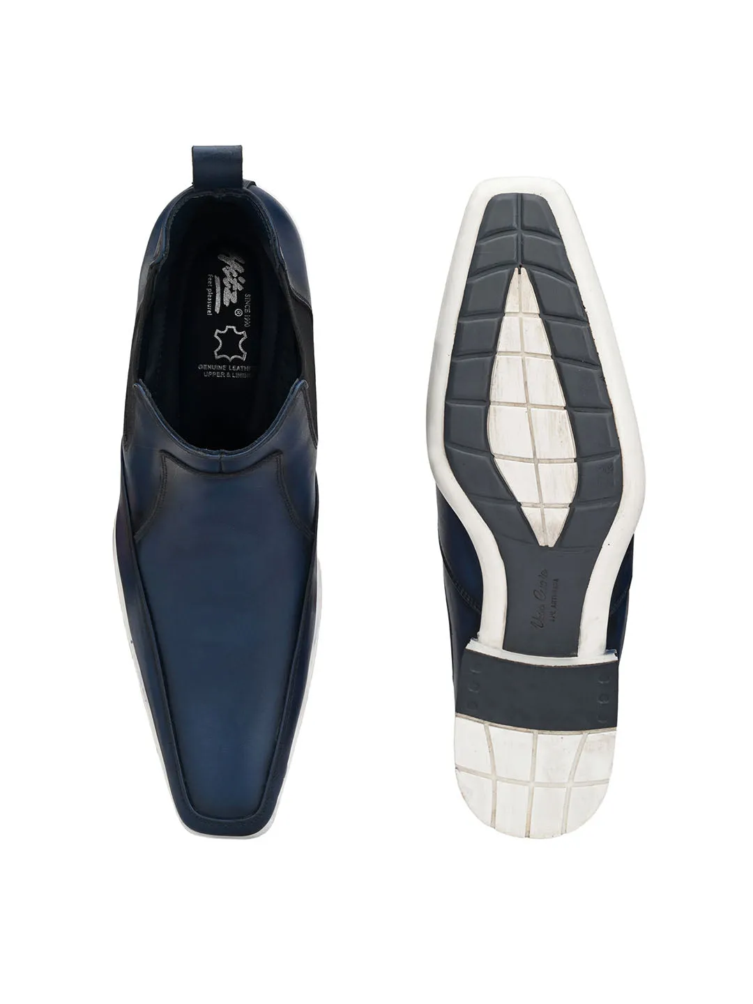 Hitz Men's Blue Leather Slip-On Ankle Boot Shoes