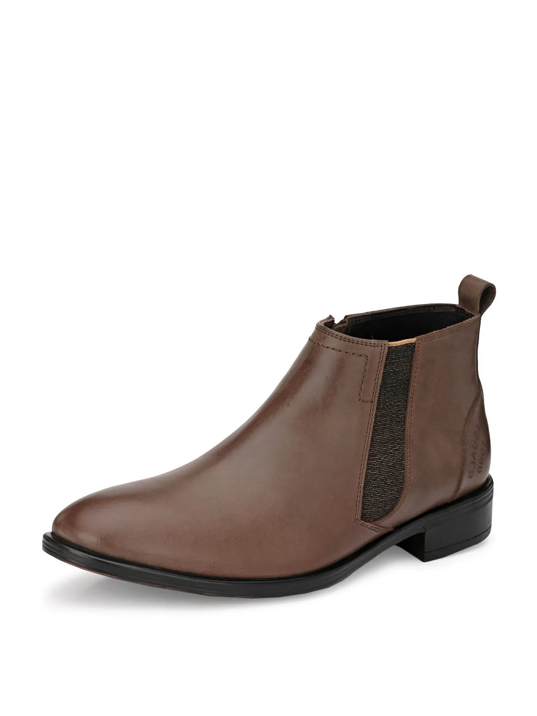 Hitz Men's Brown Leather Ankle Boot Shoes with Zip Closure