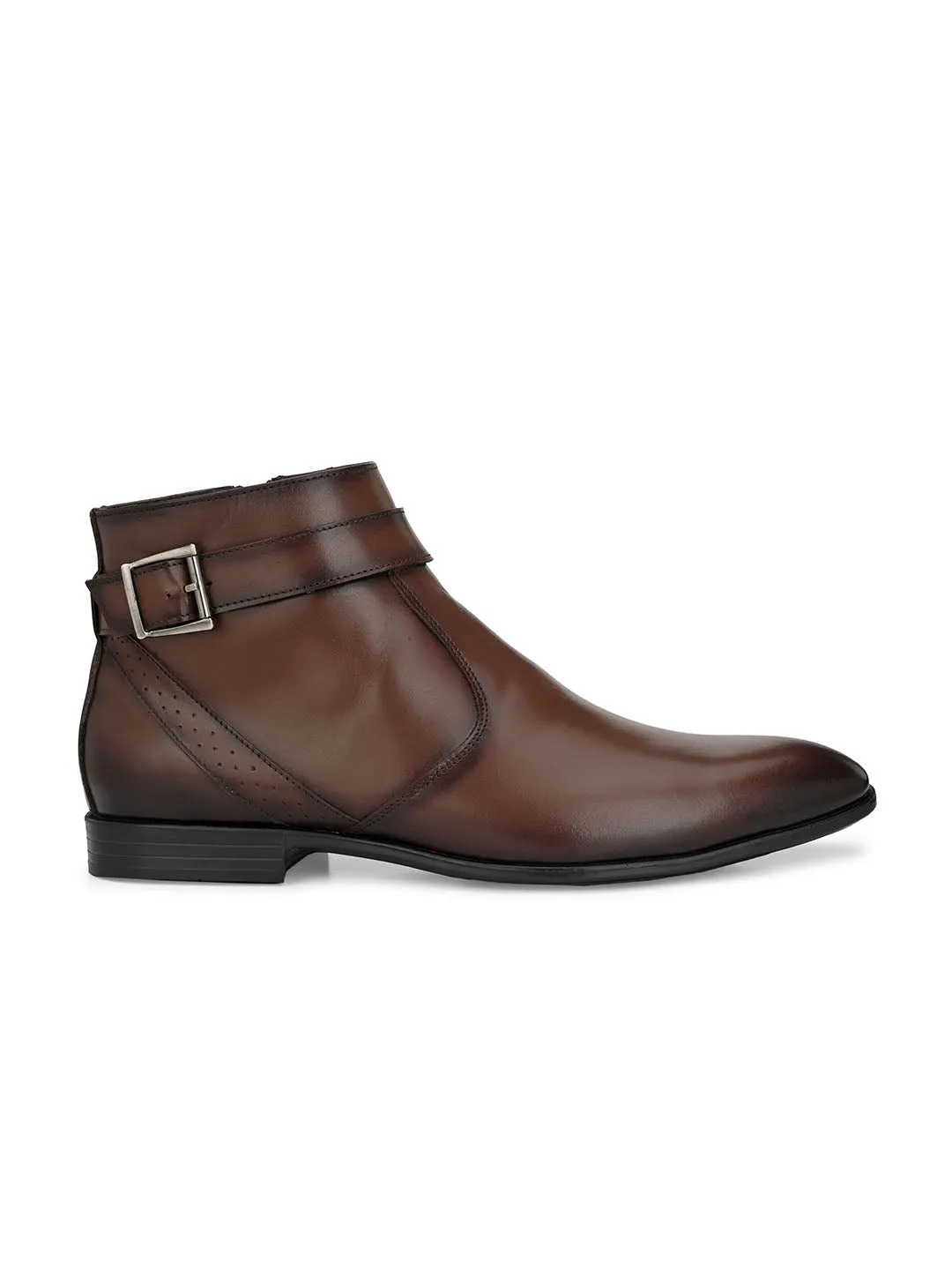 Hitz Men's Brown Leather Ankle Boot Shoes with Zip Closure