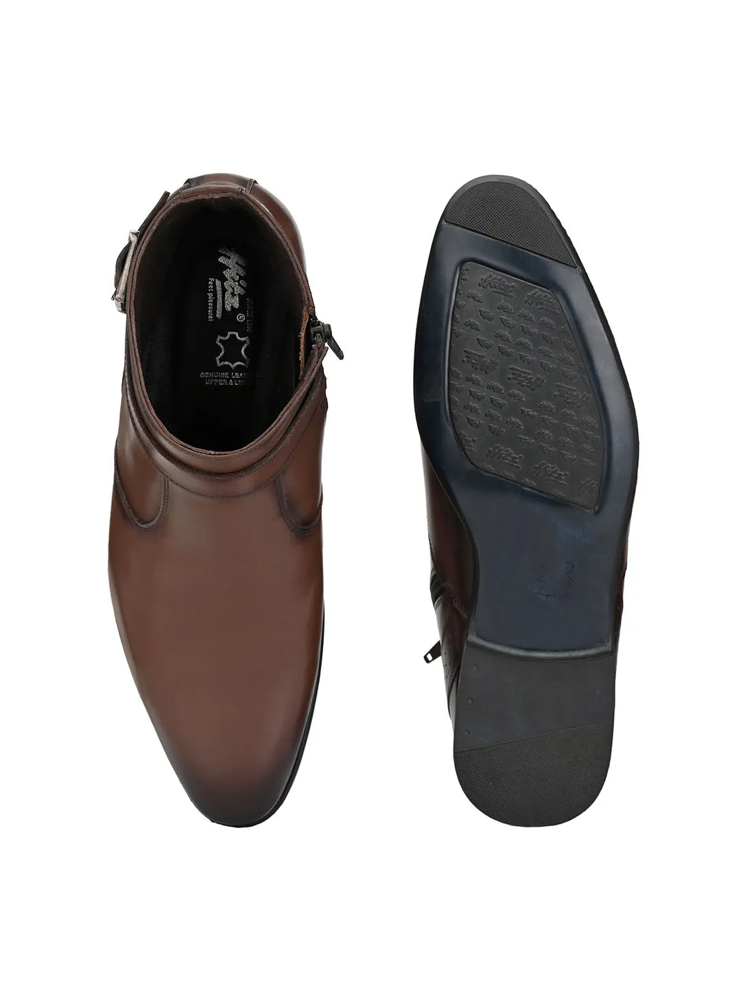 Hitz Men's Brown Leather Ankle Boot Shoes with Zip Closure