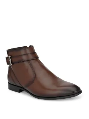 Hitz Men's Brown Leather Ankle Boot Shoes with Zip Closure