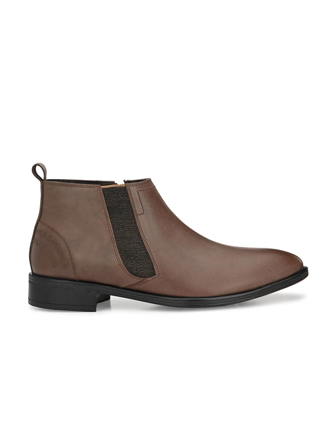 Hitz Men's Brown Leather Ankle Boot Shoes with Zip Closure