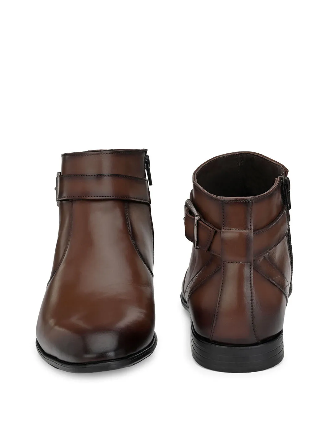 Hitz Men's Brown Leather Ankle Boot Shoes with Zip Closure