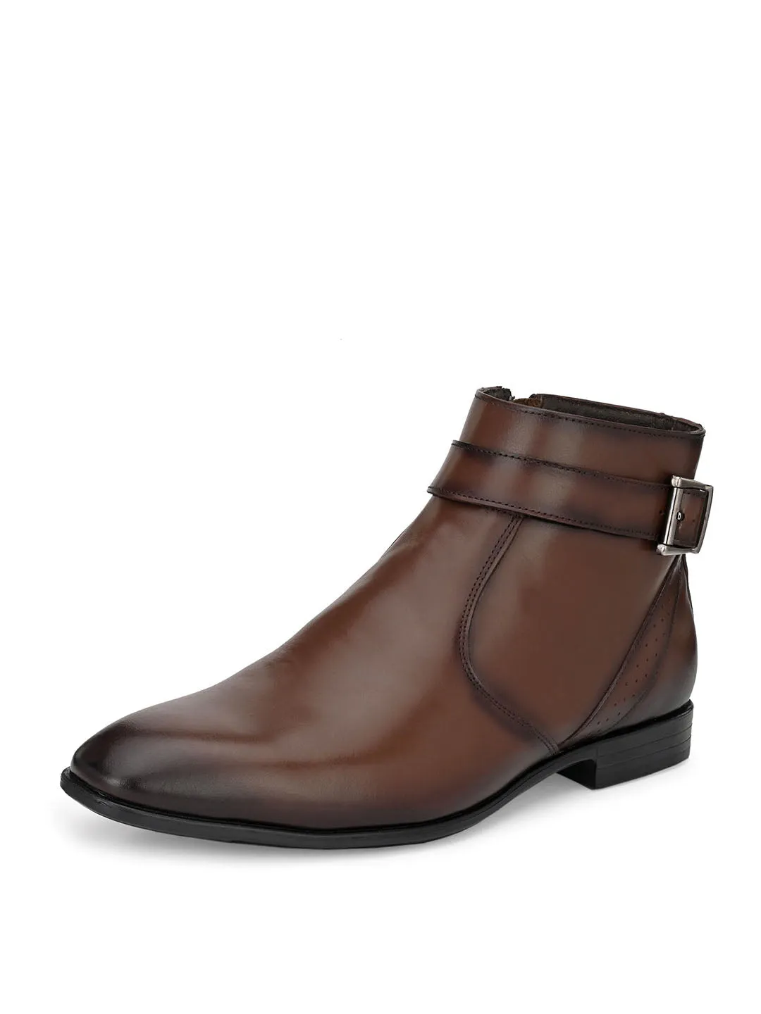 Hitz Men's Brown Leather Ankle Boot Shoes with Zip Closure