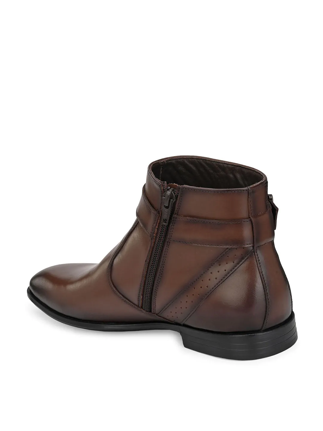 Hitz Men's Brown Leather Ankle Boot Shoes with Zip Closure
