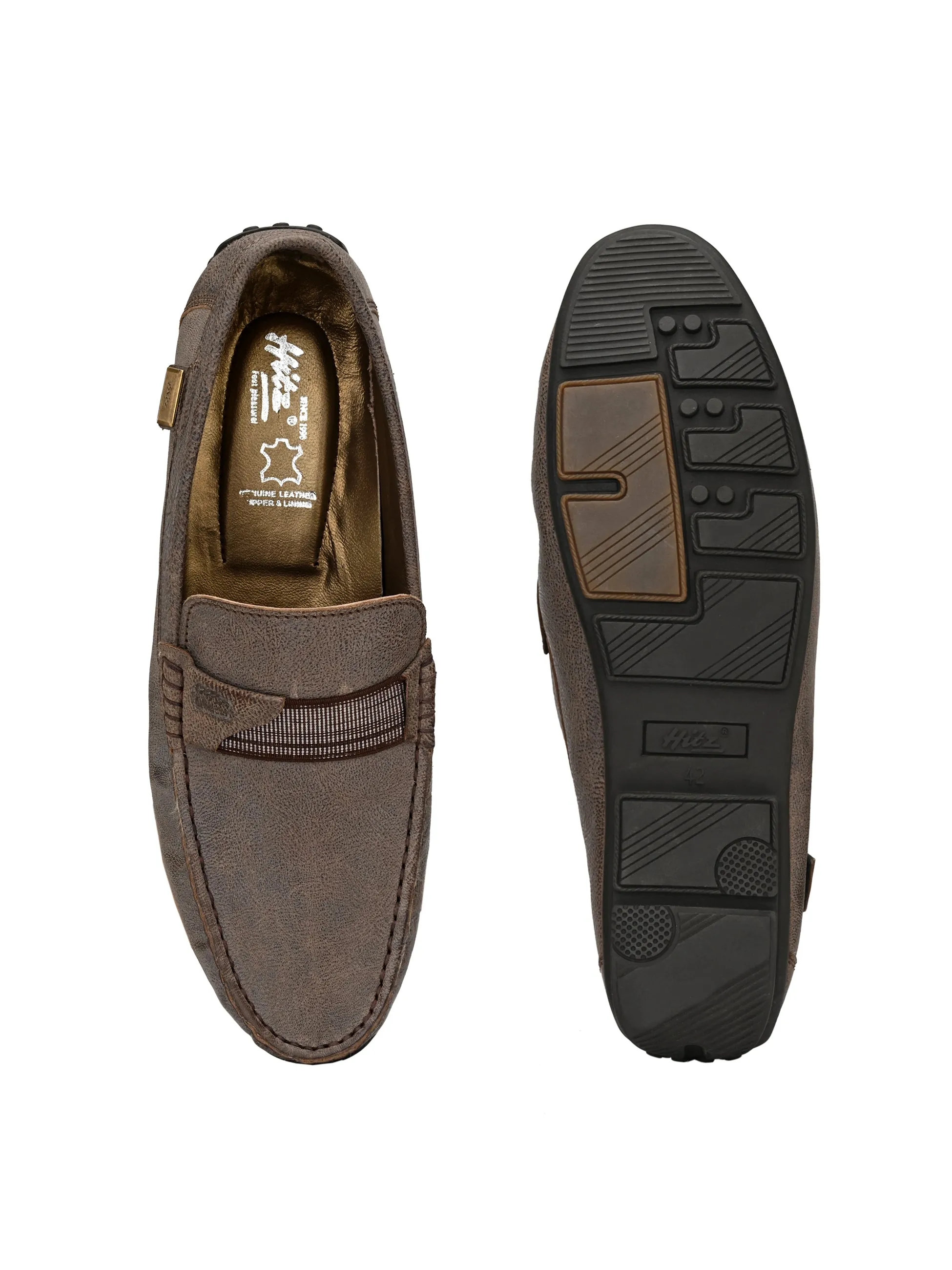 Hitz Men's Brown Leather Moccasins Loafer Shoes