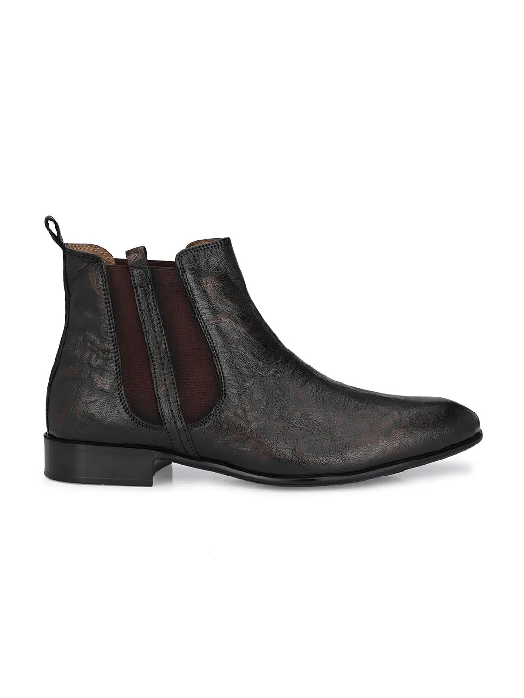 Hitz Men's Brown Leather Slip On Boots with Elastic